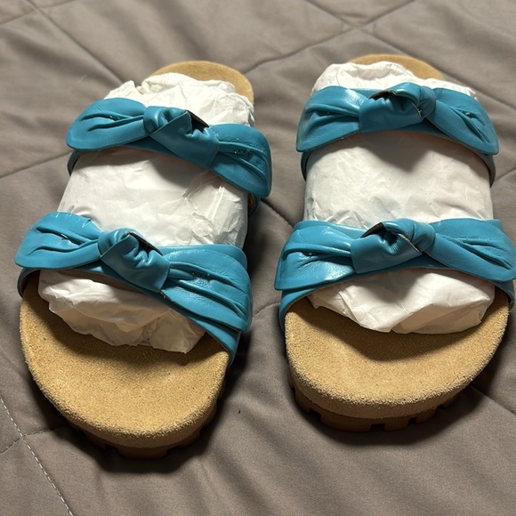 Jack Rogers Blue Turquoise Double Knotted Leather Comfort Sandals Size 6 NWOT - Picture 3 of 8